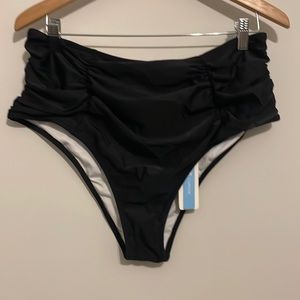 Cupshe Ruched Black Bikini Bottom Sz 1X NWT